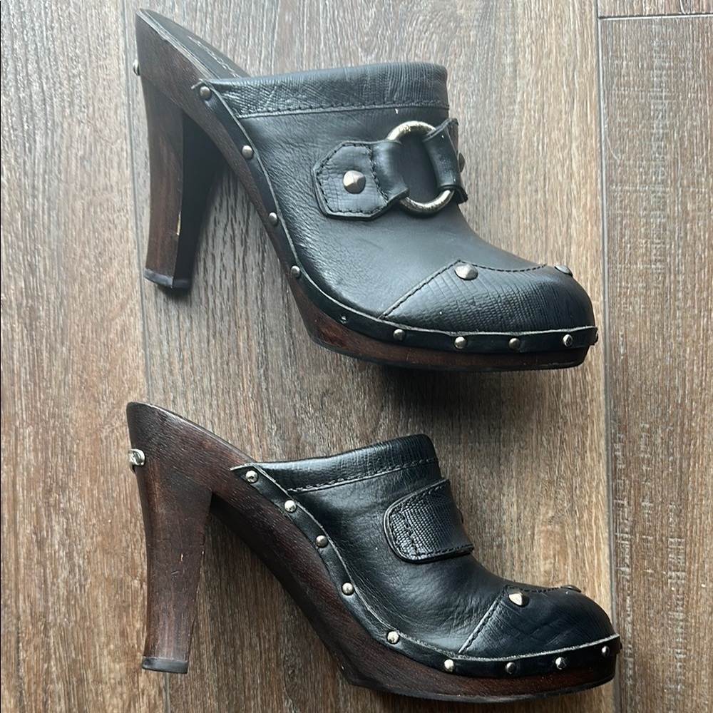 Michael Kors Black Leather Studded Mules